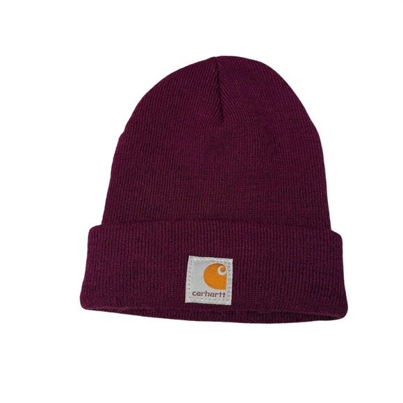 Carhartt Other - Carhartt Youth Beanie Burgundy One Size Acrylic Cuffed Logo Patch